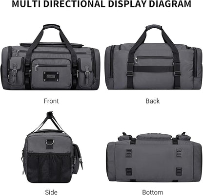 WITZMAN Duffle Bag for Men Large Carry On Weekender Bag 54L Nylon Duffle Gym Bags for Travel with Shoes Compartment(B717 Silvery Grey)