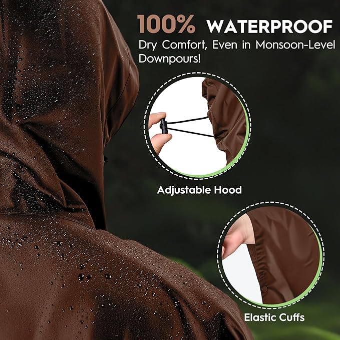 Bruvoalon 3-in-1 Rain Poncho with 1/4 Zip & Chest Pocket, Waterproof, Sunshade, Ground Mat for Adults & Youth Emergency