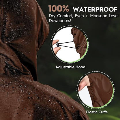 Bruvoalon 3-in-1 Rain Poncho with 1/4 Zip & Chest Pocket, Waterproof, Sunshade, Ground Mat for Adults & Youth Emergency