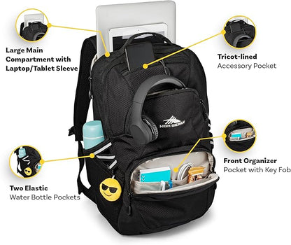 High Sierra Swoop Backpack, Lightweight Bookbag, Large Main Compartment + External Accessory Pockets, Separate Laptop Pocket, Dual Water Bottle Pockets, Fits most 17” Laptops, 30L Capacity, Orchid