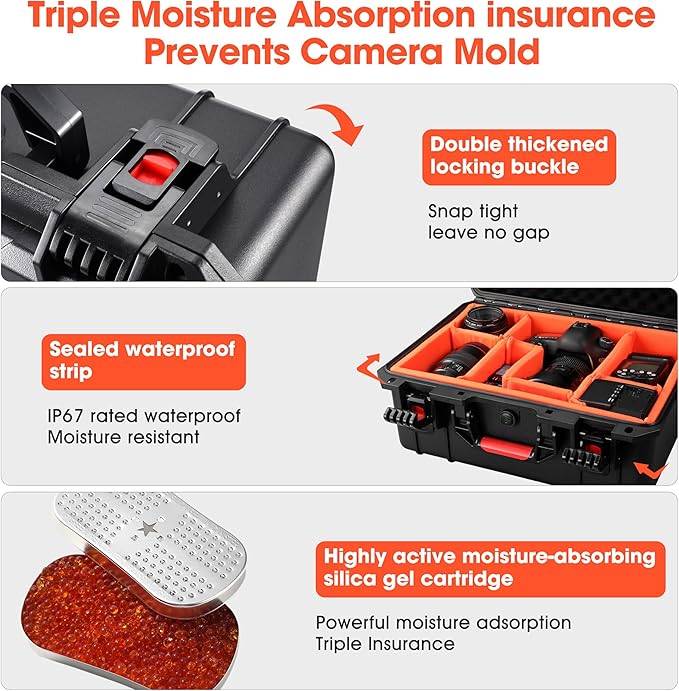 Camera Hard Cases DSLR SLR Lenses Waterproof Travel Weatherproof Protection Dividers For DJI Mavic/Air/Mini Drones for Sony FE 400-800mm f/6.3-8 G OSS For Gopro (Only Case) 16.2x12.8x7inch