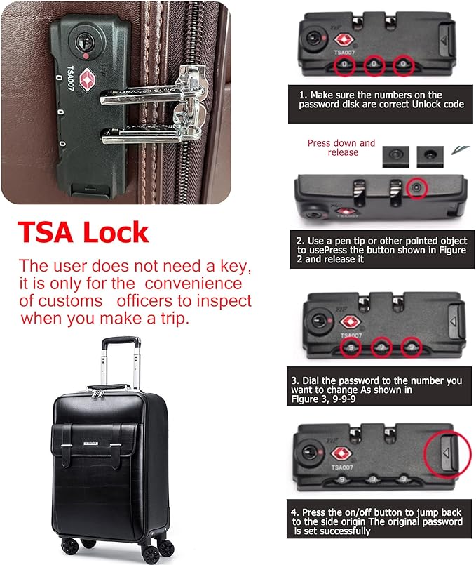 feilario Business Spinner Wheels Luggage PVC Leather Waterproof Carry-On Suitcase Aluminum Alloy Handle Soft Shell Luggage with TSA Lock (Black, 20in)