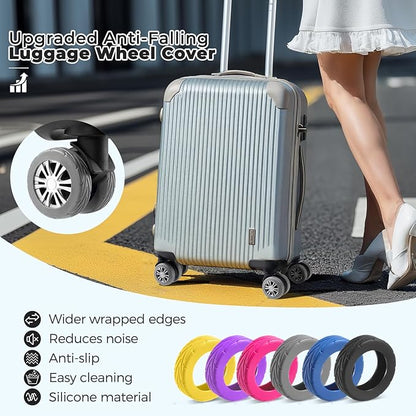 8 Pcs Upgrade Luggage Wheel Covers, Carry On Luggage Suitcases,Wear-Resistant, Anti-Noise, Silicone Wheel Protective Covers for 2-2.4" Spinner Wheel,Essential Travel Accessories (Grey)