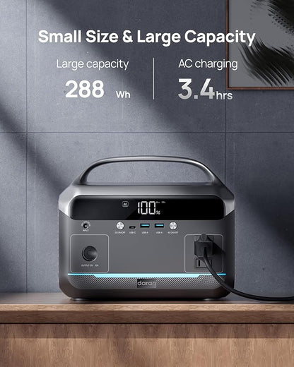 Portable Power Station 350W with 40W Foldable Solar Panel, 288Wh LiFePO4 Solar Generator, 600W Surge Battery Backup, 90,000mAh Outdoor Power Bank for Home Emergency, RV, Camping, Off-Grid, Laptops