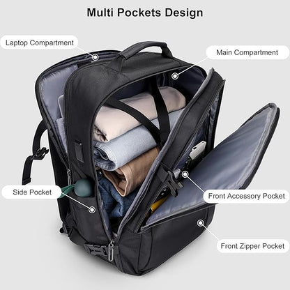 PIJUSHI Travel Backpack for Women Men Expandable Carry on Luggage Backpack Airline Approved Personal Item Laptop Bag(PE034 Black)