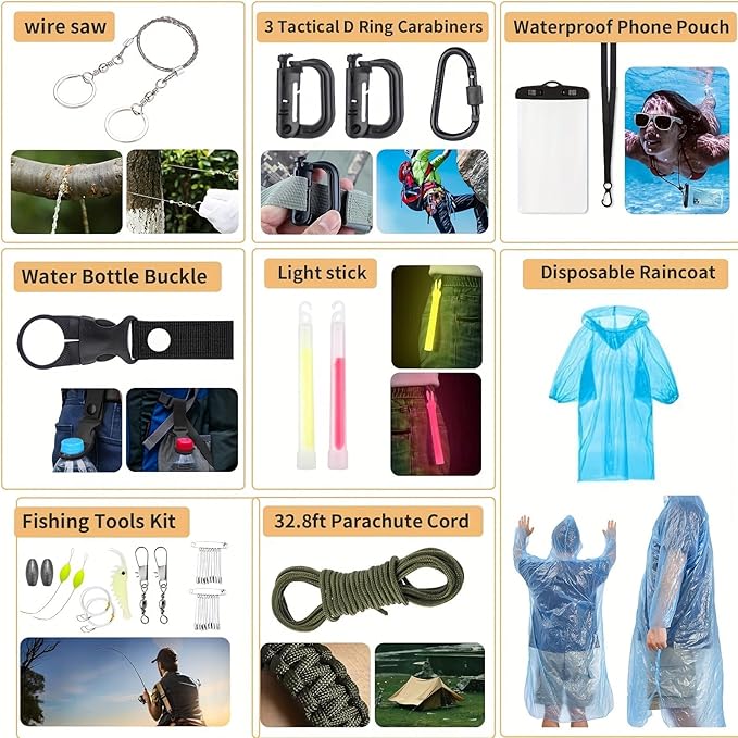 Survival Kit, 252Pcs Survival Gear First Aid Kit with Molle System Compatible Bag and Emergency Tent, Emergency Kit for Earthquake, Outdoor Adventure, Hiking, Hunting, Gifts for Men Women (Black)