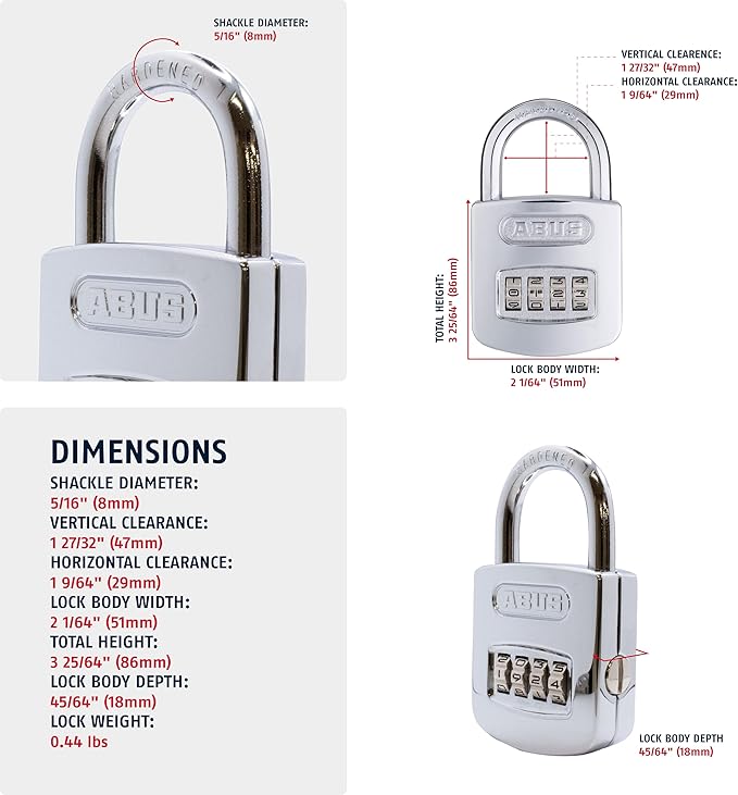 ABUS 160/50 B 160 All Weather Chrome 4 Dial Combination Padlock, Black/Silver