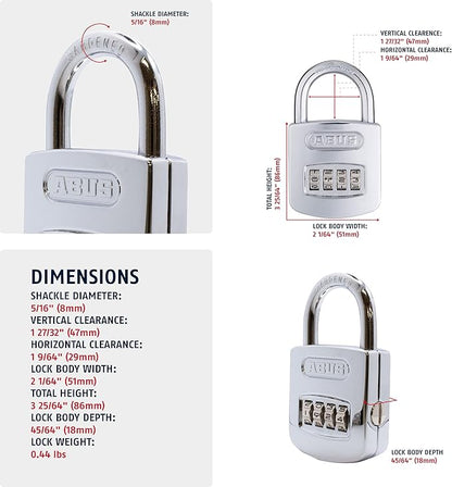 ABUS 160/50 B 160 All Weather Chrome 4 Dial Combination Padlock, Black/Silver