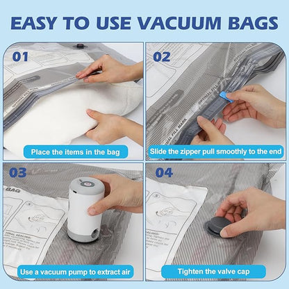 Travel Vacuum Storage Bags with Rechargeable Air Pump, 9 Pack Portable Space Saver Bags, Compression Bags for Clothing, Bedding, Seasonal Storage & Packing Bags for Moving