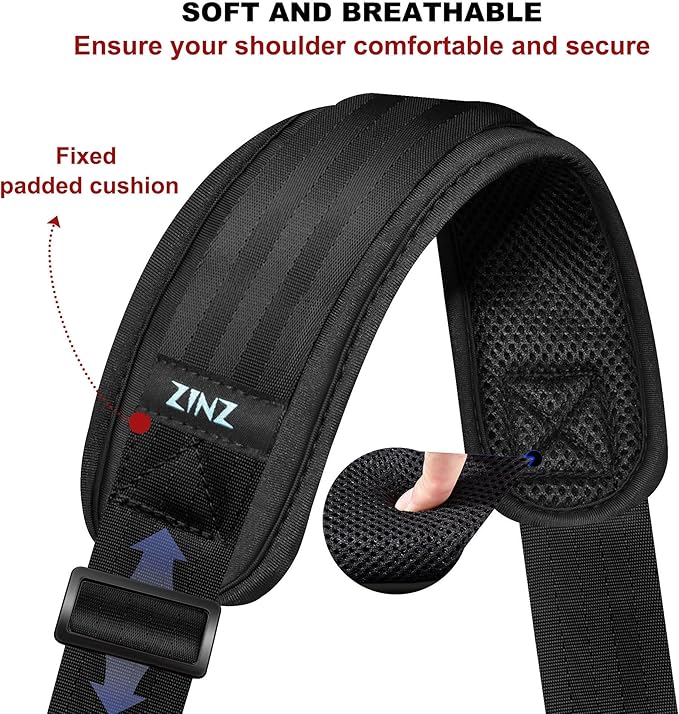 ZINZ 60" Universal Bag Strap with Ultra-Thick Fixed Breathable Pad Adjustable Heavy-Duty Shoulder Strap for Laptop Bag Crossbody Luggage Gym Bag Camera Bag and More -B01K01