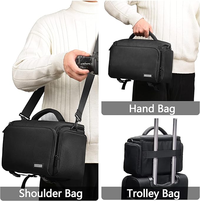 CADeN Compact Camera Shoulder Crossbody Bag Case Compatible for Nikon, Canon, Sony SLR/DSLR Mirrorless Cameras and Lenses Waterproof (1.0 L, Black)