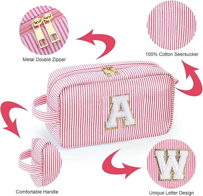 YOOLIFE Graduation Gifts for Her - Inspirational Gifts for Women, Personalized Graduation Gifts, Graduation Party Favor, Monogram Cute Initial Pink Travel Makeup Bag, Skincare for Girls 10-12 D