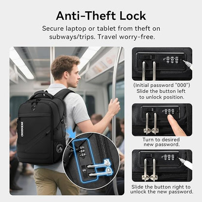 CROSSGEAR Laptop Backpack for Men, 17.3 Inch Large Travel Backpack with Anti-theft Lock, Water Resistant Business Computer Backpack with USB Charging Port, Breathable Padded, Casual Daypacks