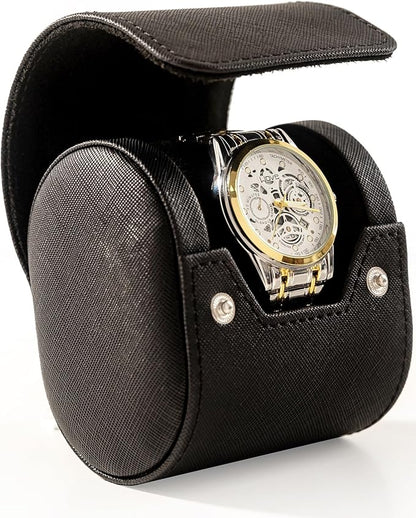 MR.OKAY Single Watch Travel Case- Classic Leather Watch Case With Perfect Texture.Portable Watch Roll Or Organizer For Storage And Display. Luxury Gifts For Men, All Handmade by Artisans.