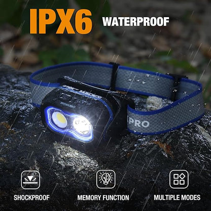 WORKPRO 1200LM Rechargeable Headlamp, Super Bright Head Lamp with White Red Light, Motion Sensor, Memory Function, Shockproof & IPX6 Waterproof Headlight with Dimmable for Camping, Hunting, Repair
