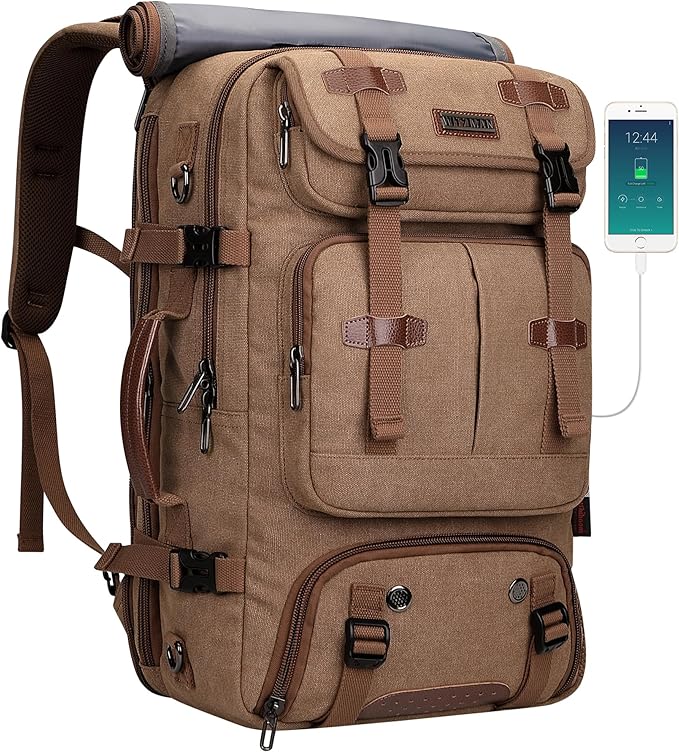 WITZMAN Travel Backpack for Men 40L Large Carry-on Airline Approved Convertible 3 in 1 laptop Bags Fit 17 inch(A8013 Brown)