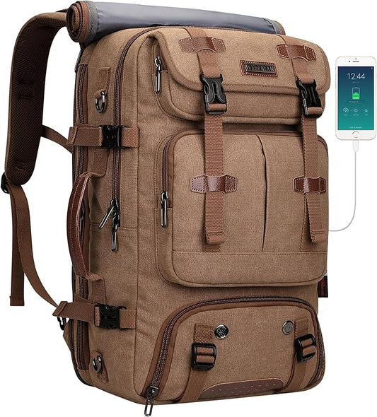 WITZMAN Travel Backpack for Men 40L Large Carry-on Airline Approved Convertible 3 in 1 laptop Bags Fit 17 inch(A8013 Brown)