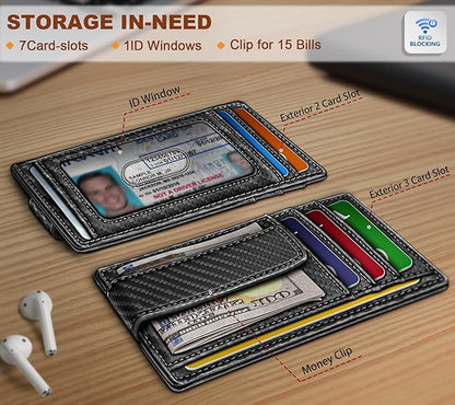 BULLIANT Men Wallet,Slim Leather Wallet Money Clip Card Hodler For Men Gift 8 Cards RFID Blocking