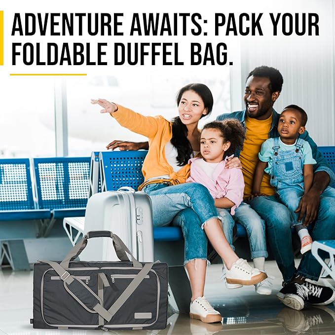 LEGEND 80L Foldable Duffle Bag for Travel - Packable Duffle Bags w/Shoe Compartment - Tear Resistant Collapsible Duffel Bags for Traveling - Lightweight Folding Duffel Bag for Men & Women -Dark Gray