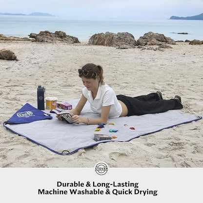 STOVER Outdoor Waterproof Fleece Travel Blanket for Camping, Picnics, Stadiums, Sports, The Beach– Warm, Windproof, Compact, Lightweight & Sand-Resistant (Navy Blue)