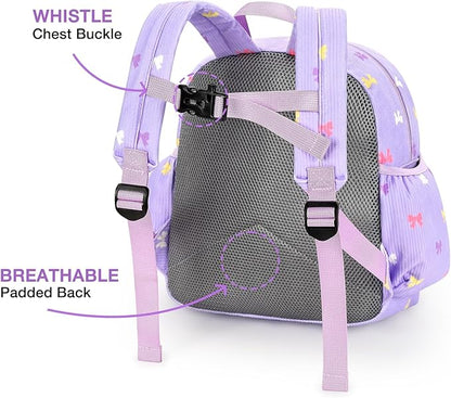 STEAMEDBUN Corduroy Kids Backpack for Girls 5-8: Girls Backpack for Elementary Kindergarten - 15 inch Cute Backpacks for Kids - Purple Bow