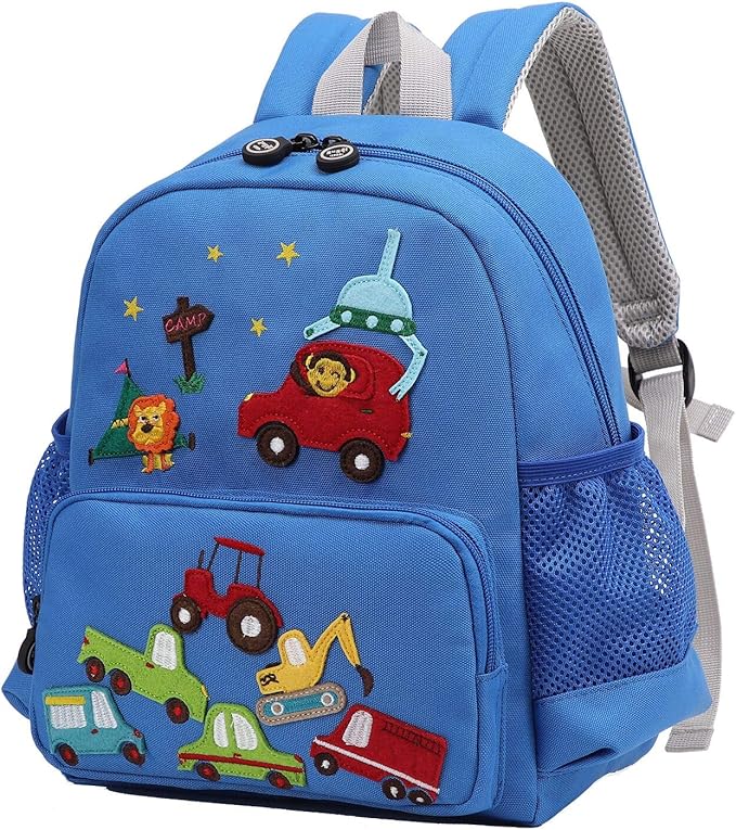 Willikiva Cute Zoo Little 3D Backpack Kids Backpack for Boys and Girls Toddler Backpack Waterproof Preschool Light Blue Car
