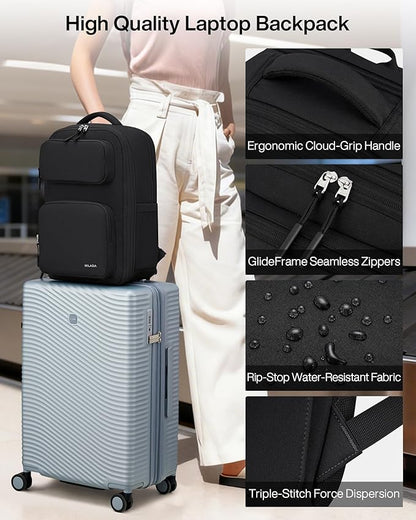MILADA Expandable Travel Backpack 28L to 39L, TSA-Approved Carry On Backpack with 17 Inch Laptop Compartment, School Business Work Backpack for Men & Women, Black