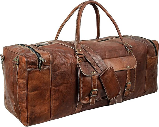 Leather Duffel Bag Large 32 Inch Single Pocket | Travel Tote Carryon Bag Gym Sports Weekender Overnight | Duffle Bag For Men and Women