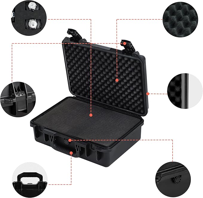 MEIJIA Premium Waterproof Hard Compact Camera Case with customizable fit foam,Full Protection with Light&Convenient Design,18.3"x13.4"x6.7",Elegant Black