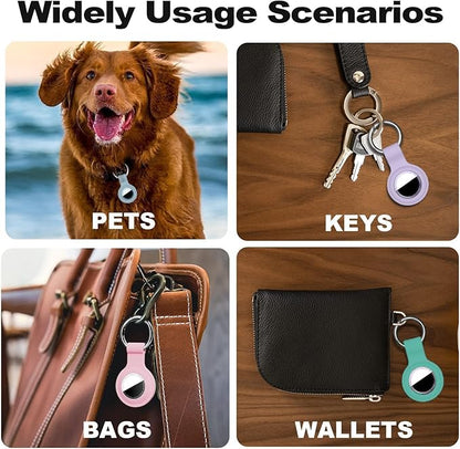 [4 Pack] Compatible with AirTag Holder Keychain Silicone Key Ring Cases Tags Chain for Apple for Air Tag GPS Item Finders Accessories, Pink/Grey Blue/Mint Green/Purple