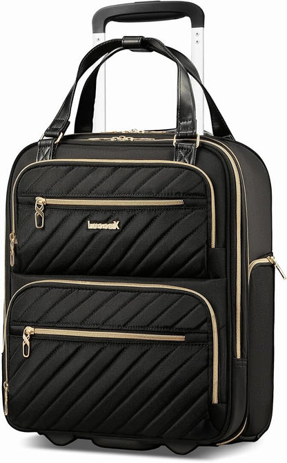 LUGGEX Underseat Carry On Luggage with Wheels, Stylish Lightweight Under Seat Luggage, Soft Sided Personal Item Suitcase for Short Trip (Black, 16 Inch)