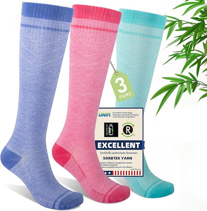 Compression Socks Women & Men, 15-20 mmHg Bamboo Viscose Knee High Soft Support for Flying Travel Daily