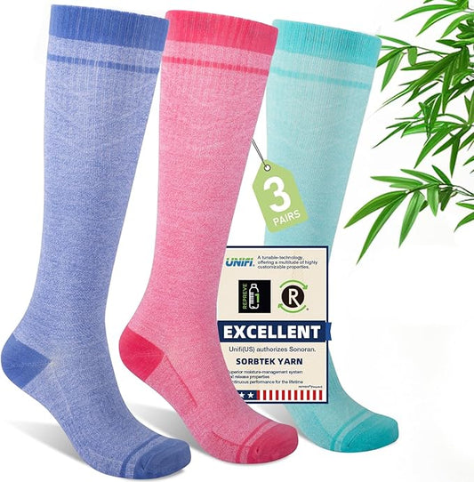 Compression Socks Women & Men, 15-20 mmHg Bamboo Viscose Knee High Soft Support for Flying Travel Daily