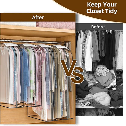 Upgraded Thickened Clear Garment Bags for Hanging Clothes 4 Packs, 10“ Gusseted Clothes Hanging Storage Bags for Closet, Shirts, Coats, Dresses (43 & 60 inch)