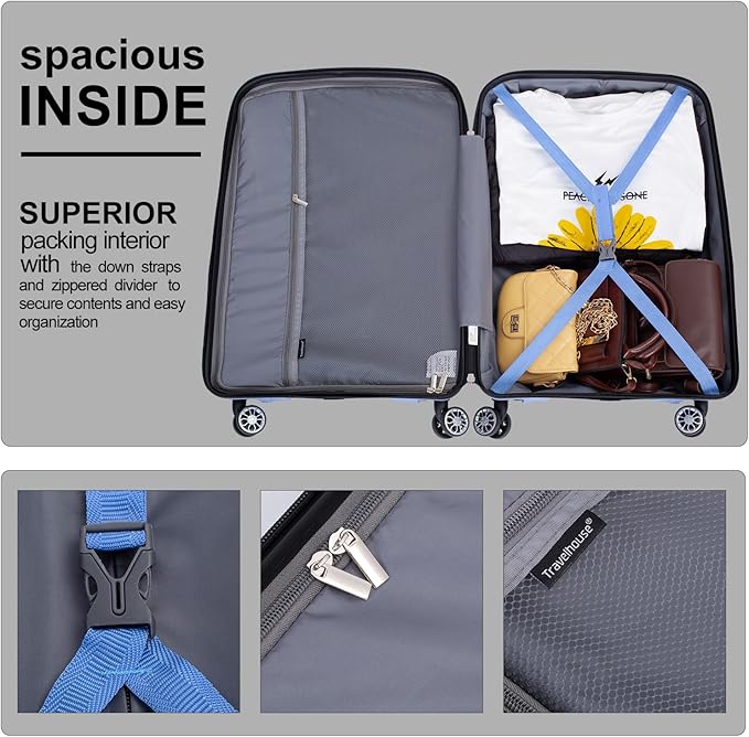 Travelhouse Luggage Sets, Expandable Hardside Suitcases 24in/28in, Carry on 20in,3 Piece Set Travel Luggages Clearance with Double Spinner Wheels TSA Lock Lightweight (Light Blue-1206)