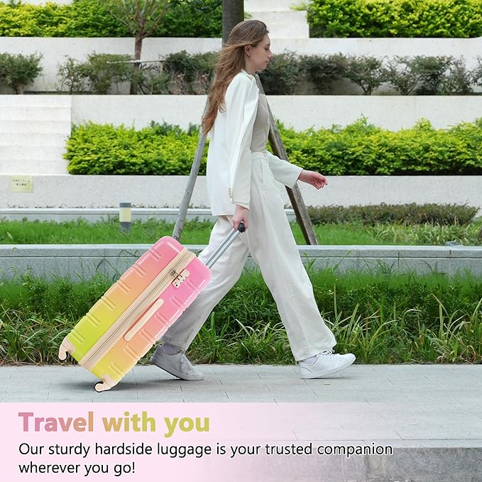 Merax Luggage Sets 3 Piece, Hardside Expandable Suitcase Set with Spinner Wheels, Lightweight Multicolor 20+24+28 IN Suitcase with Carry on Luggage, Gradient Pink