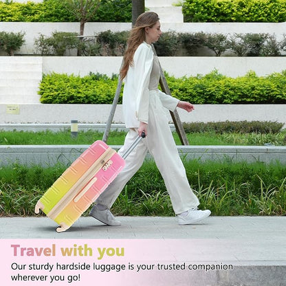Merax Luggage Sets 3 Piece, Hardside Expandable Suitcase Set with Spinner Wheels, Lightweight Multicolor 20+24+28 IN Suitcase with Carry on Luggage, Gradient Pink