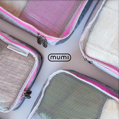 MUMI Packing Cubes - 5 Compression Packing Cubes for Travel, Luggage Organizer Bags for Suitcases, Carry-On, Duffle or Backpack – Mesh, Waterproof Bags for Clothes, Kids & Travel Accessories - Aqua