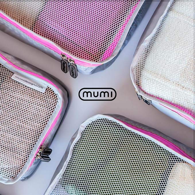 MUMI Packing Cubes - 5 Compression Packing Cubes for Travel, Luggage Organizer Bags for Suitcases, Carry-On, Duffle or Backpack – Mesh, Waterproof Bags for Clothes, Kids & Travel Accessories - Gray