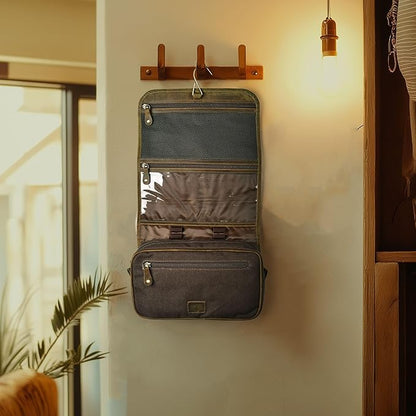 LEATHER VILLAGE Hanging Leather Toiletry Bag for Men – Handcrafted Vintage Premium Travel Dopp Kit with Waterproof Lining, Shaving Organizer and Shower Bathroom Essentials Case - Mud