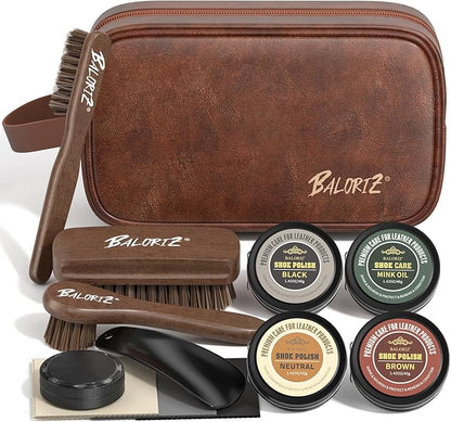 Shoe Shine Kit For Men & Women, 13Pcs Leather Shoe Polish Kit Christmas Gifts with Shoe Polish, Mink Oil, Horsehair Brush for Leather Boot Shoe Care Kit Mens Dad Birthday Gifts Ideas