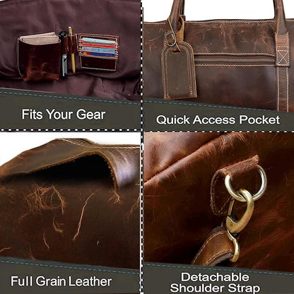 Leather 24 Inch Duffle Bag for Men and Women Large Carry On Luggage Weekender Travel Overnight Gym Sports Bag for Airplanes
