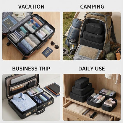 Compression Packing Cubes for Travel, 6-Piece Set (L/M/S), Double-Zip Luggage Organizers with Mesh Panels, Space-Saving Clothes Storage Bags for Suitcase & Carry-On (6 Pack, Jet Black)