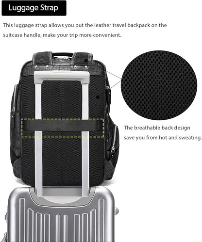 LANNSYNE Vintage Genuine Leather Backpack for men, 15.6" Laptop Backpack Travel Camping 24L Rucksack