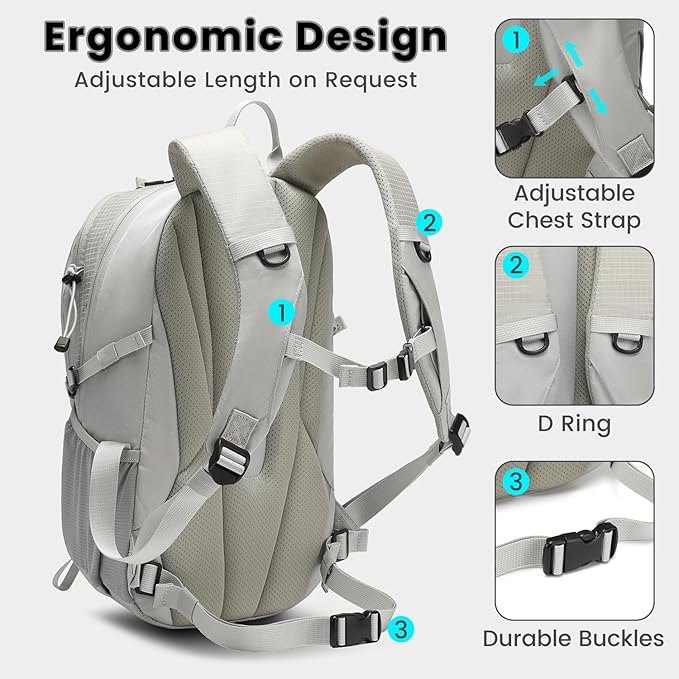20L Lightweight Hiking Daypack, Small Hiking Travel Backpack for Women men (Grey)