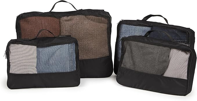 Covermates Packing Cube Set - Premium Polyester - Dual Zipper Pulls - Carrying Handle - Front Mesh Window - Travel Organization, Black