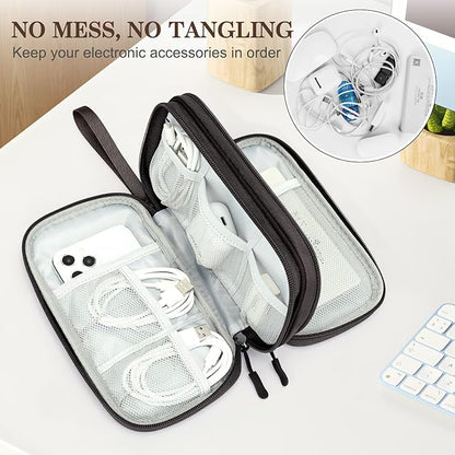 FYY Electronic Organizer, Travel Cable Organizer Bag Pouch Electronic Accessories Carry Case Portable Waterproof Double Layers Storage Bag for Cable, Charger, Phone, Earphone, Medium Size- Coffee