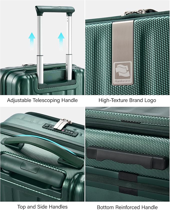 Hanke 24 Inch Expandable Luggage Top Opening Checked Bag Luggage Hard Shell Suitcases with Wheels Lightweight Travel Luggage Medium Suitcase with Lock for Woman Men-Blackish Green