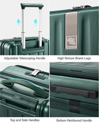 Hanke 20 Inch Expandable Carry On Luggage Airline Approved Top Opening Hard Shell Suitcases with Wheels Lightweight Travel Luggage Carry On Suitcase for Woman Men-Blackish Green