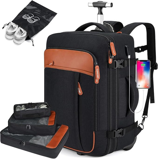 Lumesner Carry on Travel Backpacks, Extra Large 40L Flight Approved for Men & Women,Expandable Suitcase backpack (Rolling-Black)